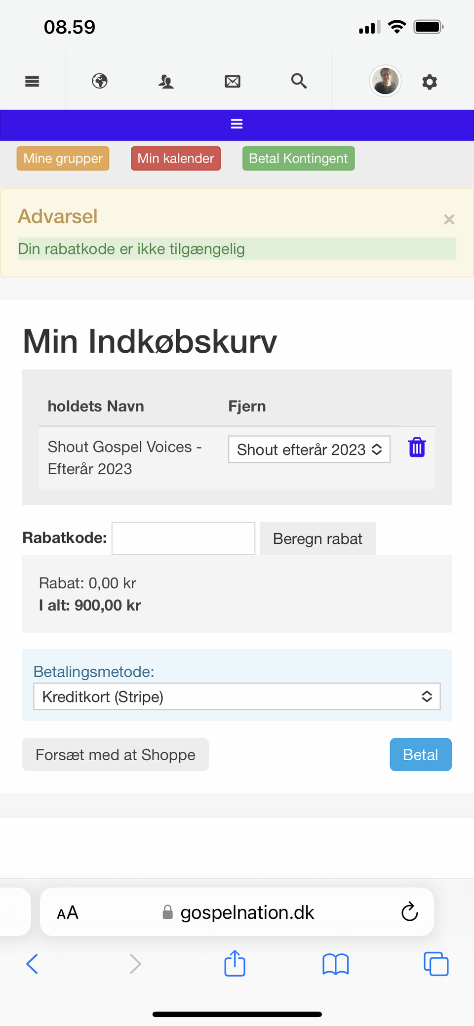 Jeg kan ikke blive medlem af Shout med rabatkode- vil I hjælpe mig på onsdag..??